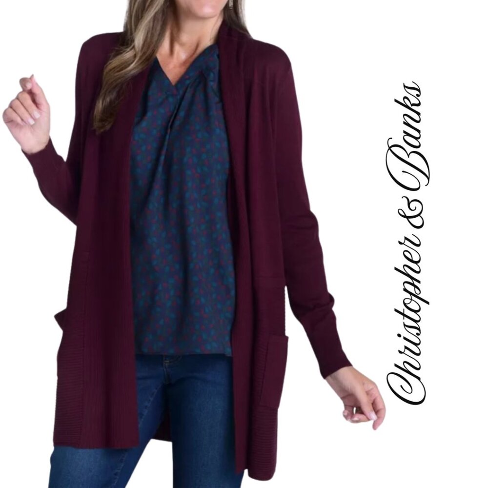 NWT Christopher & Banks Burgundy Fine Knit Cardigan